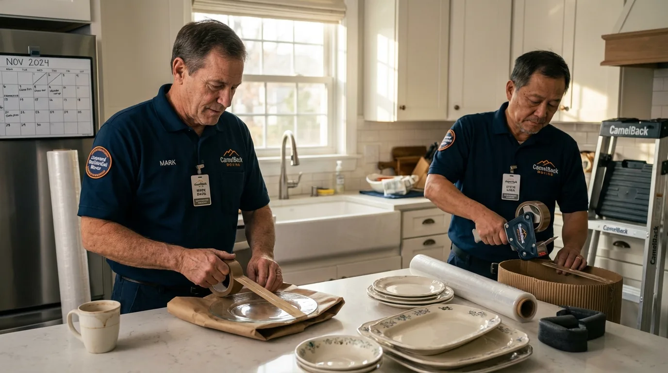 Professional crew packing kitchen dishware in Grantsville, WV
